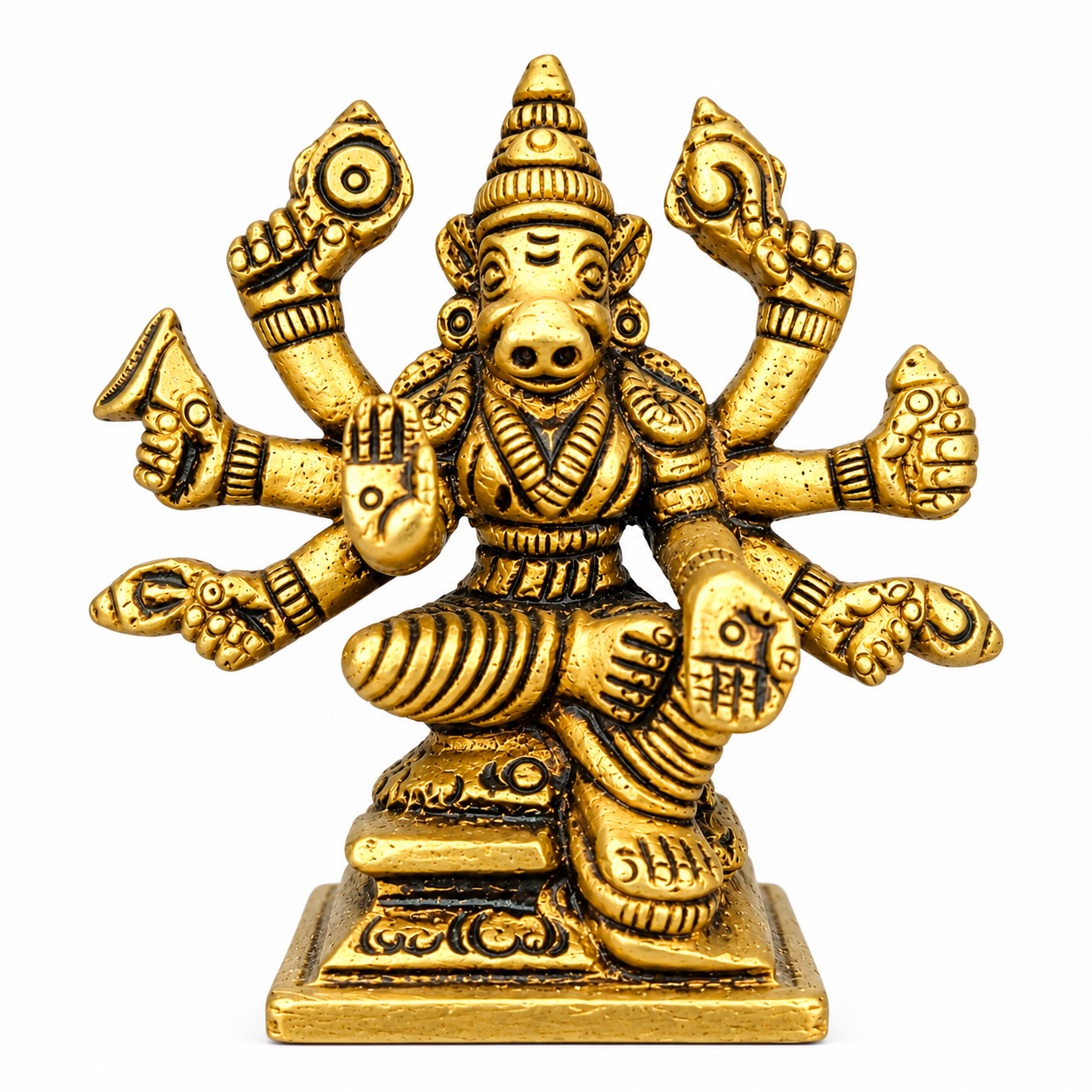 Brass Varaha Idol | Handcrafted Lord Vishnu Varaha Avatar Statue | 4 × 4 × 2 Inches