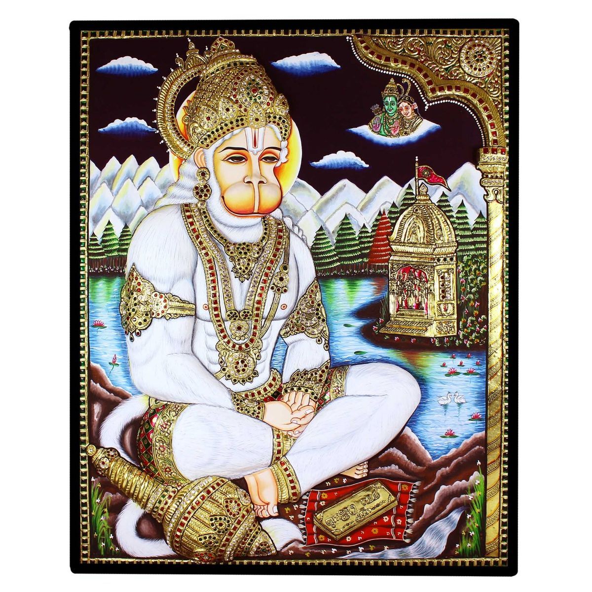 TANJORE PAINTING HANUMAN SITTING EMB