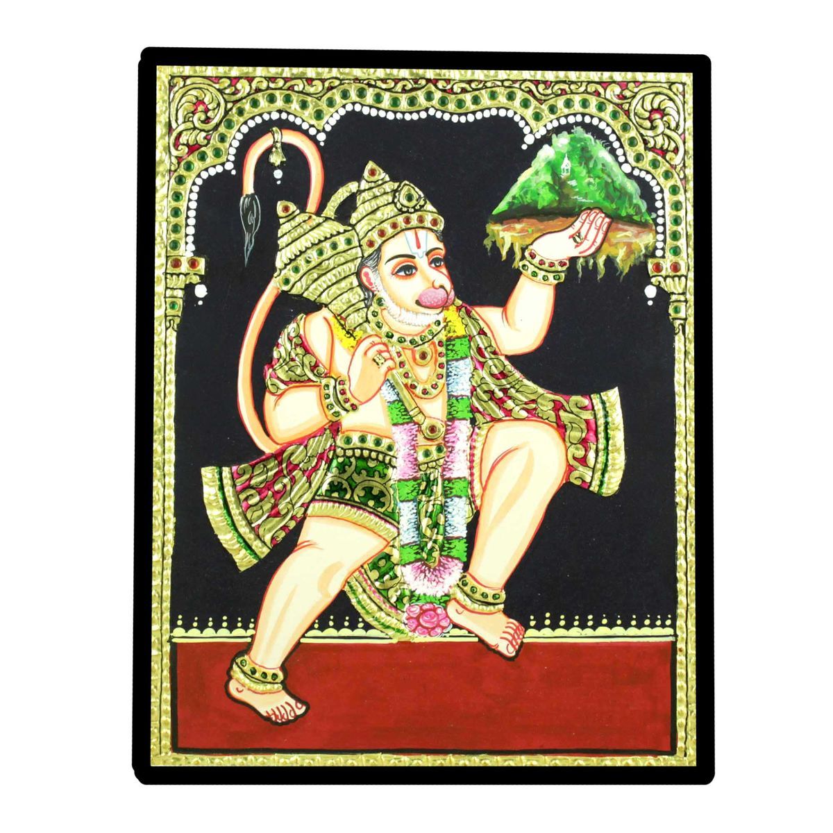 TANJORE PAINTING STANDING HANUMAN WITH SANJEEVINI