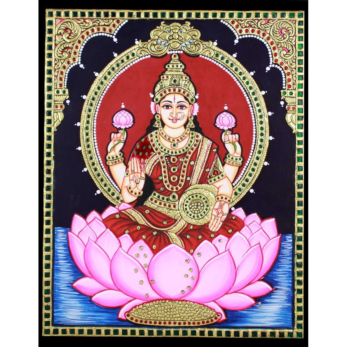 TANJORE PAINTING LOTUS LAKSHMI