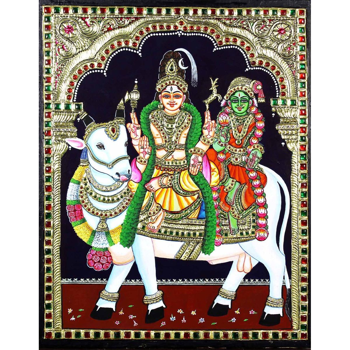 TANJORE PAINTING SHIVA PARVATHI ON NANDHI