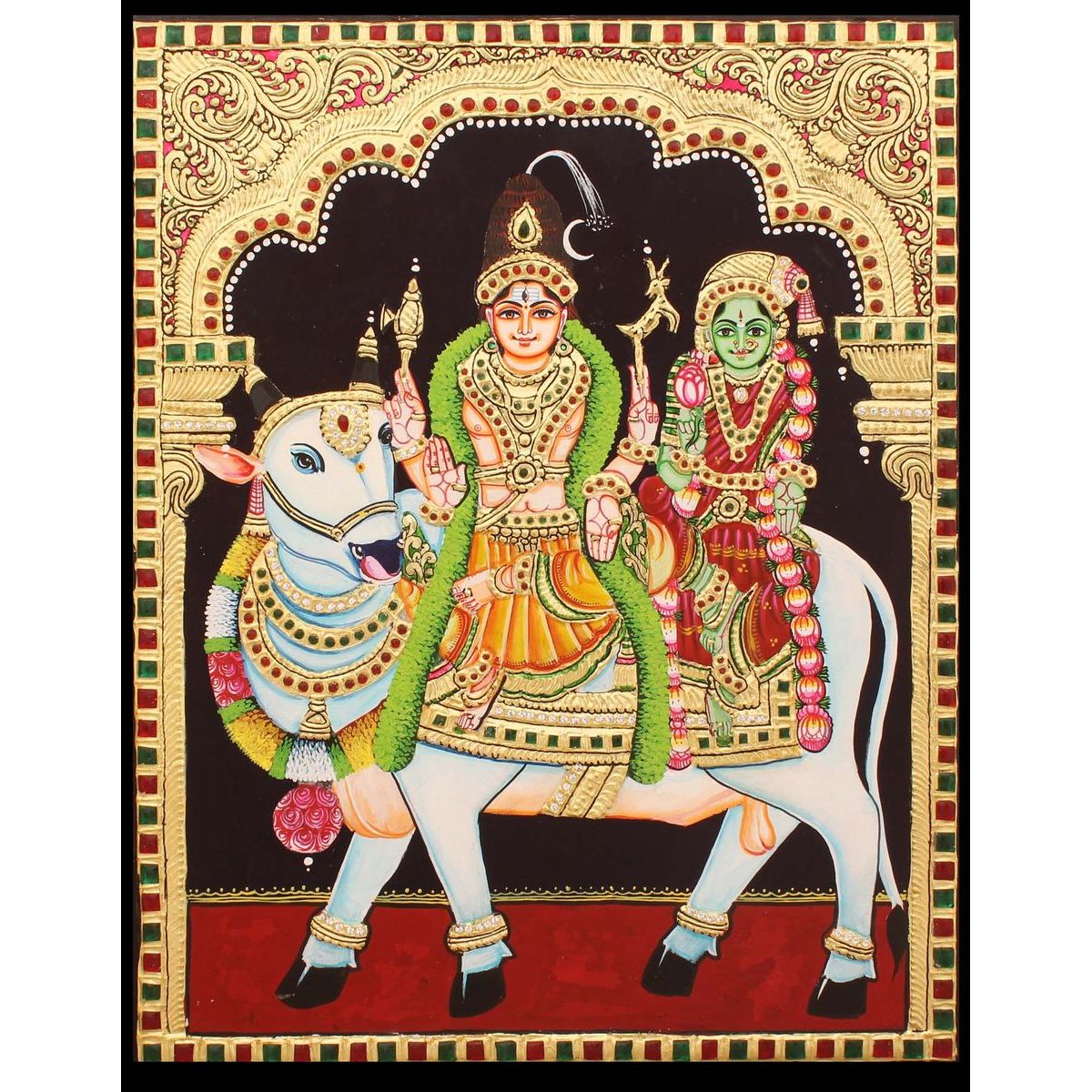 TANJORE PAINTING SHIVA PARVATHI ON NANDHI