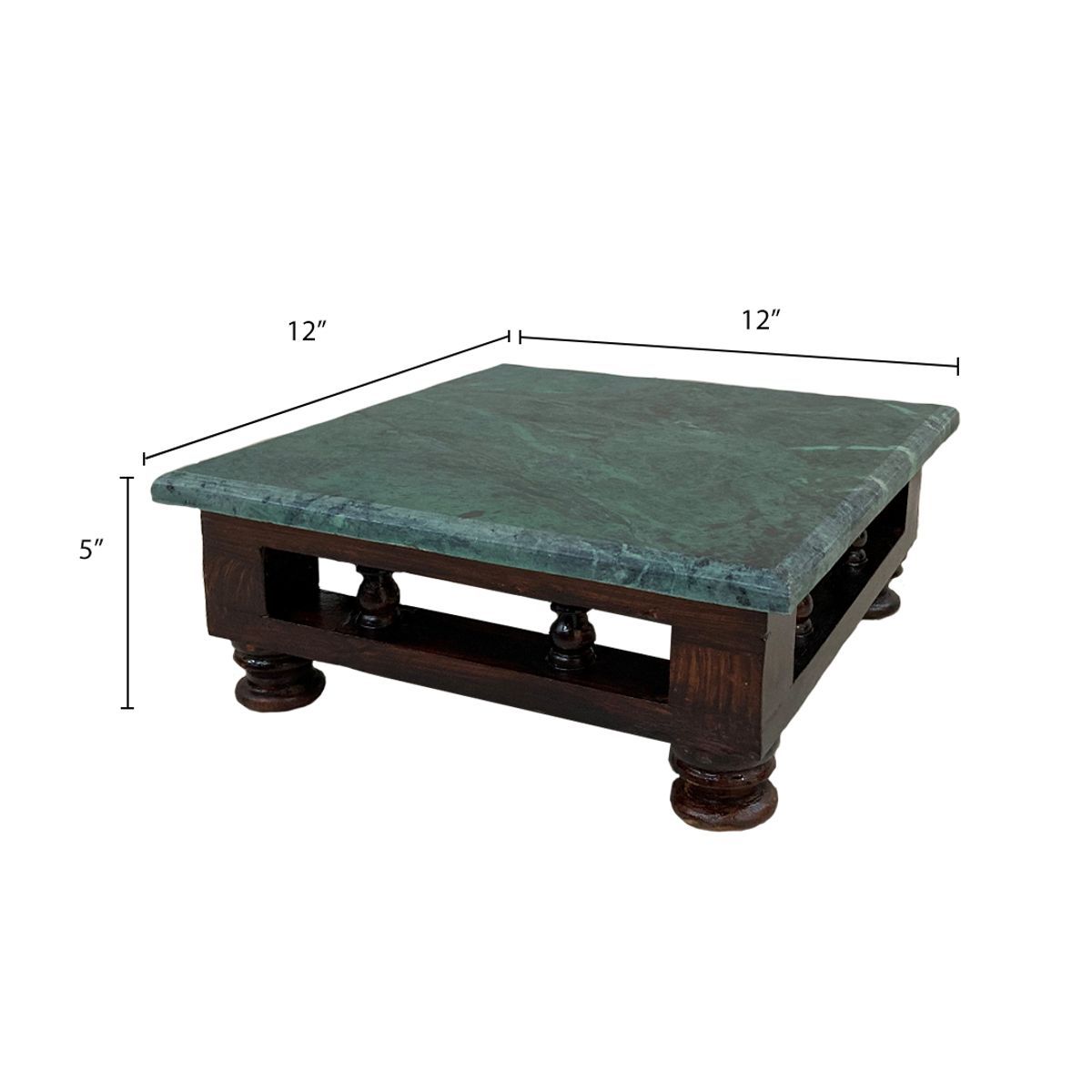 WOODEN MANAI CHOWKI WITH GREEN MARBLE FOR POOJA