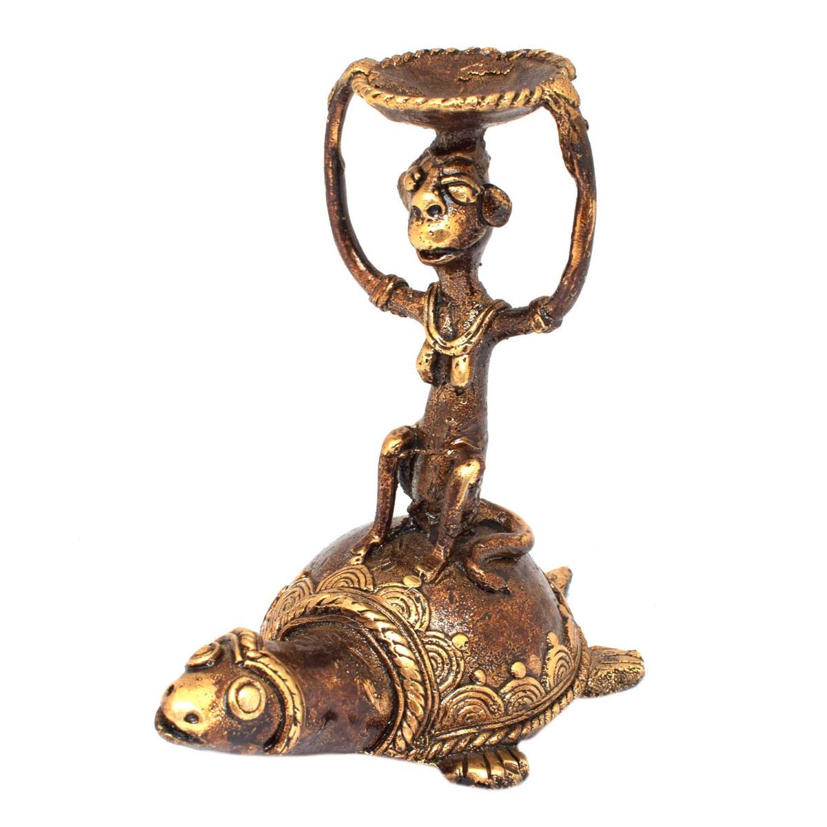 BASTAR MONKEY SITTING TORTOISE WITH CANDLE STAND