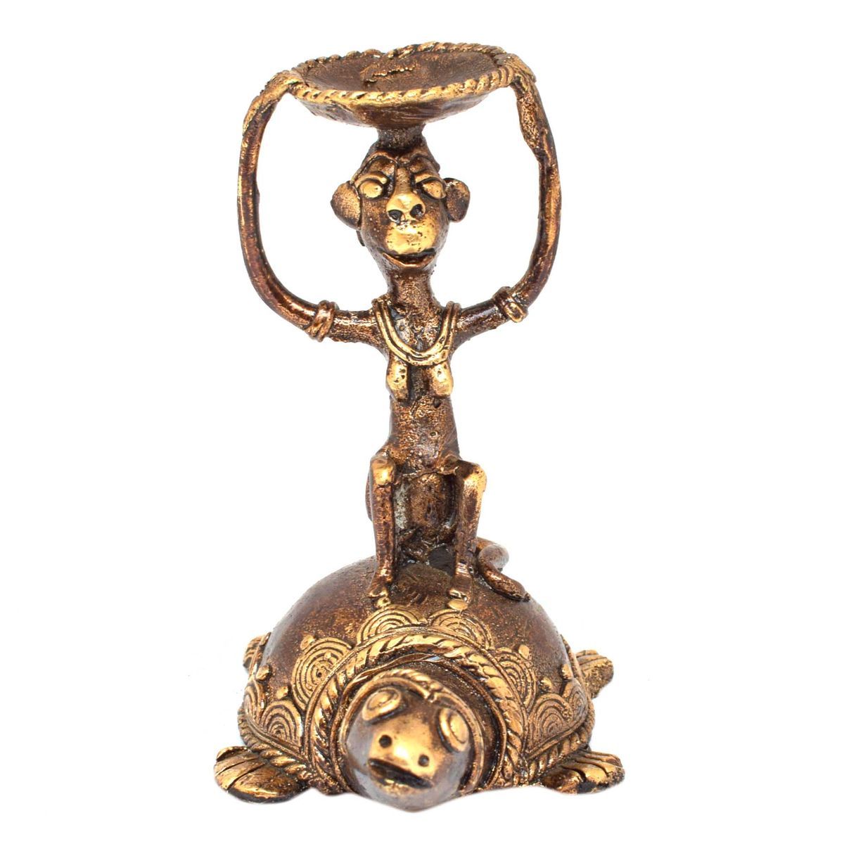 BASTAR MONKEY SITTING TORTOISE WITH CANDLE STAND