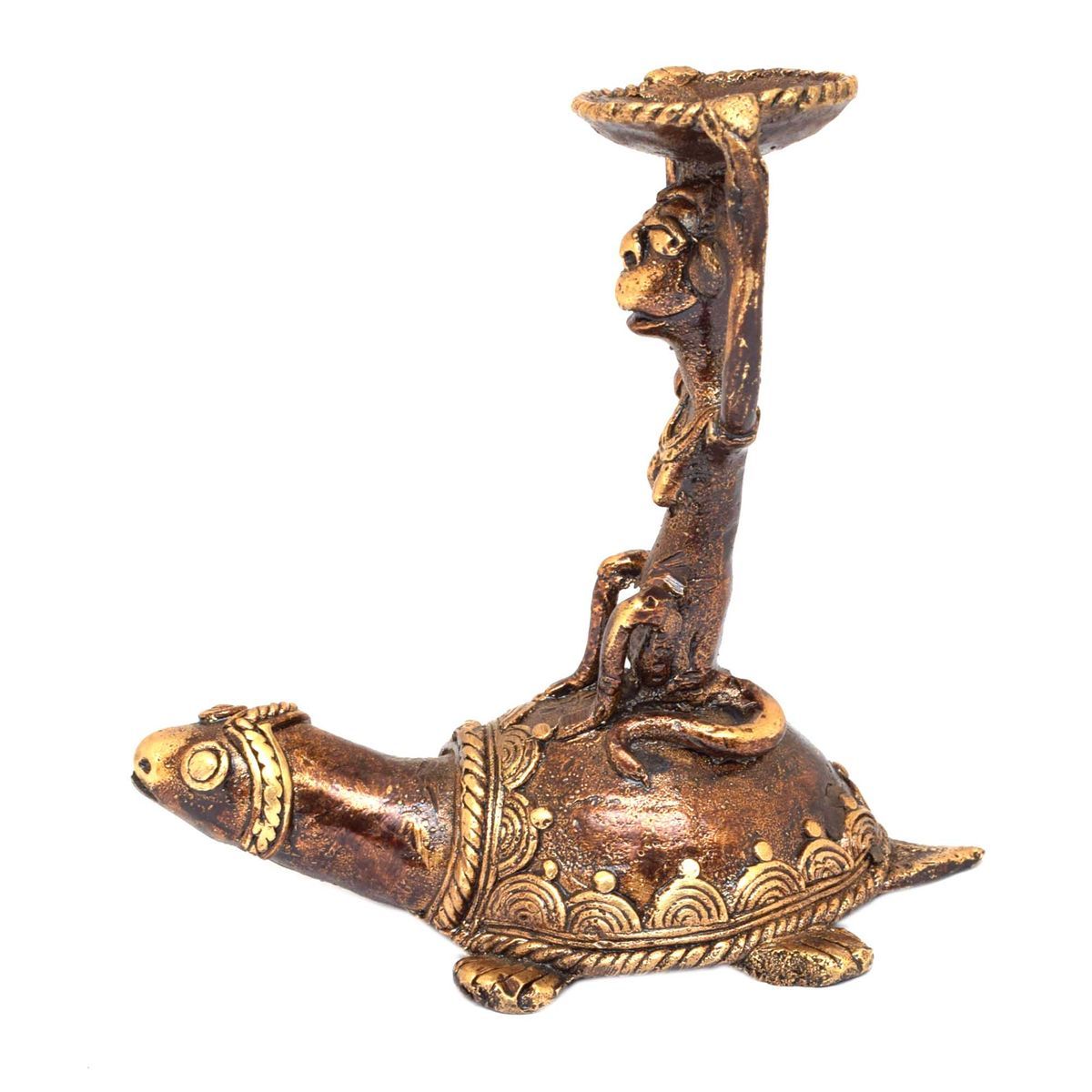 BASTAR MONKEY SITTING TORTOISE WITH CANDLE STAND