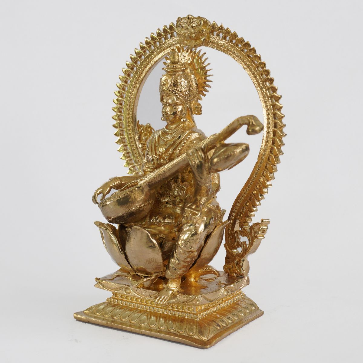 BRONZE SARASWATHI IDOL WITH PRABHAVALI