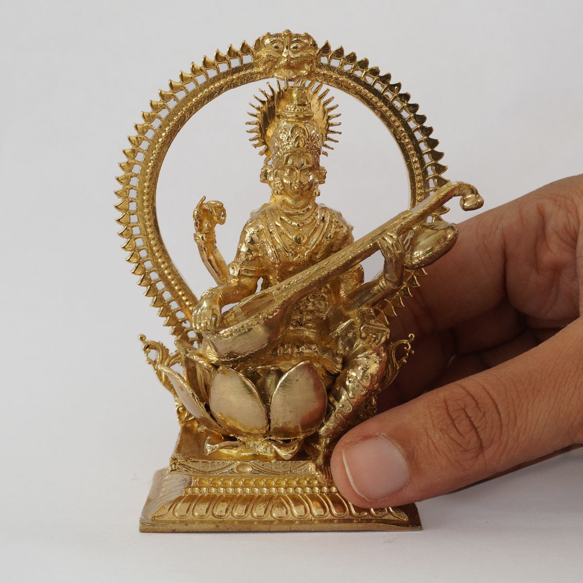 BRONZE SARASWATHI IDOL WITH PRABHAVALI