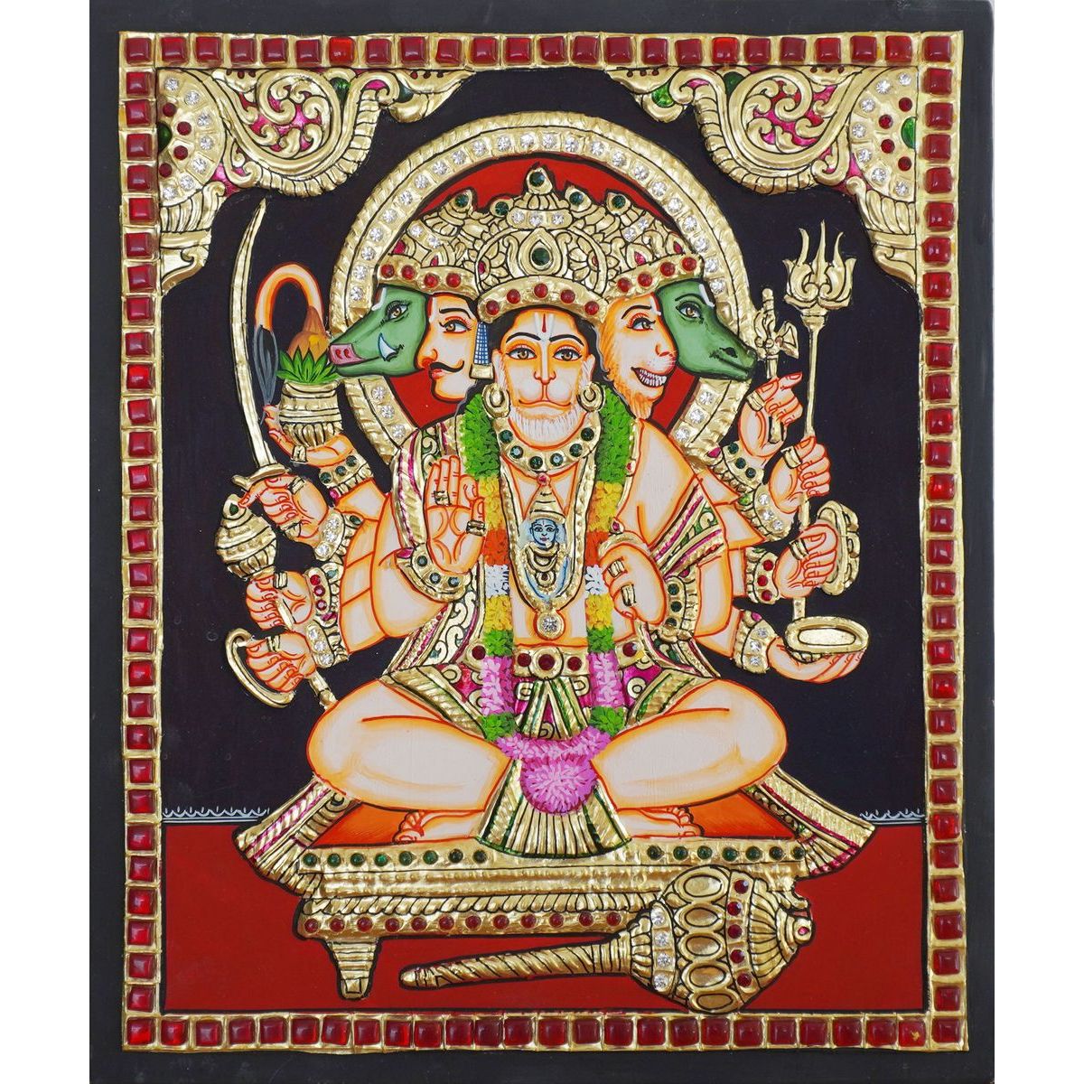 TANJORE PAINTING PANCHAMUKHI HANUMAN