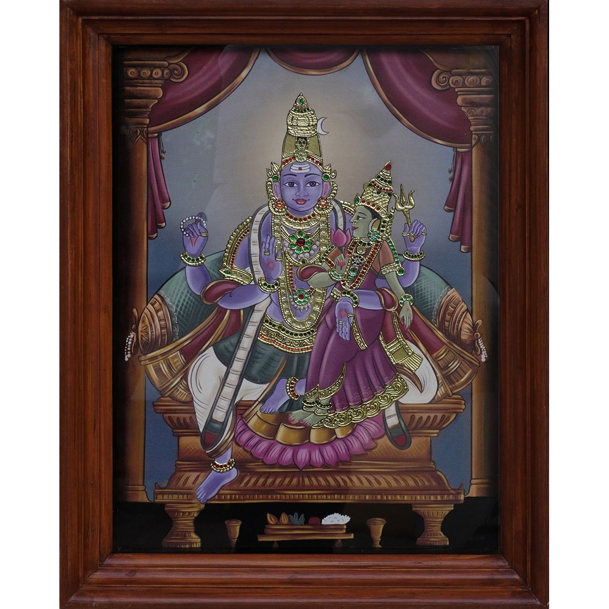 VISHNU LAKSHMI CANVAS PAINTING WITH TANJORE WORK