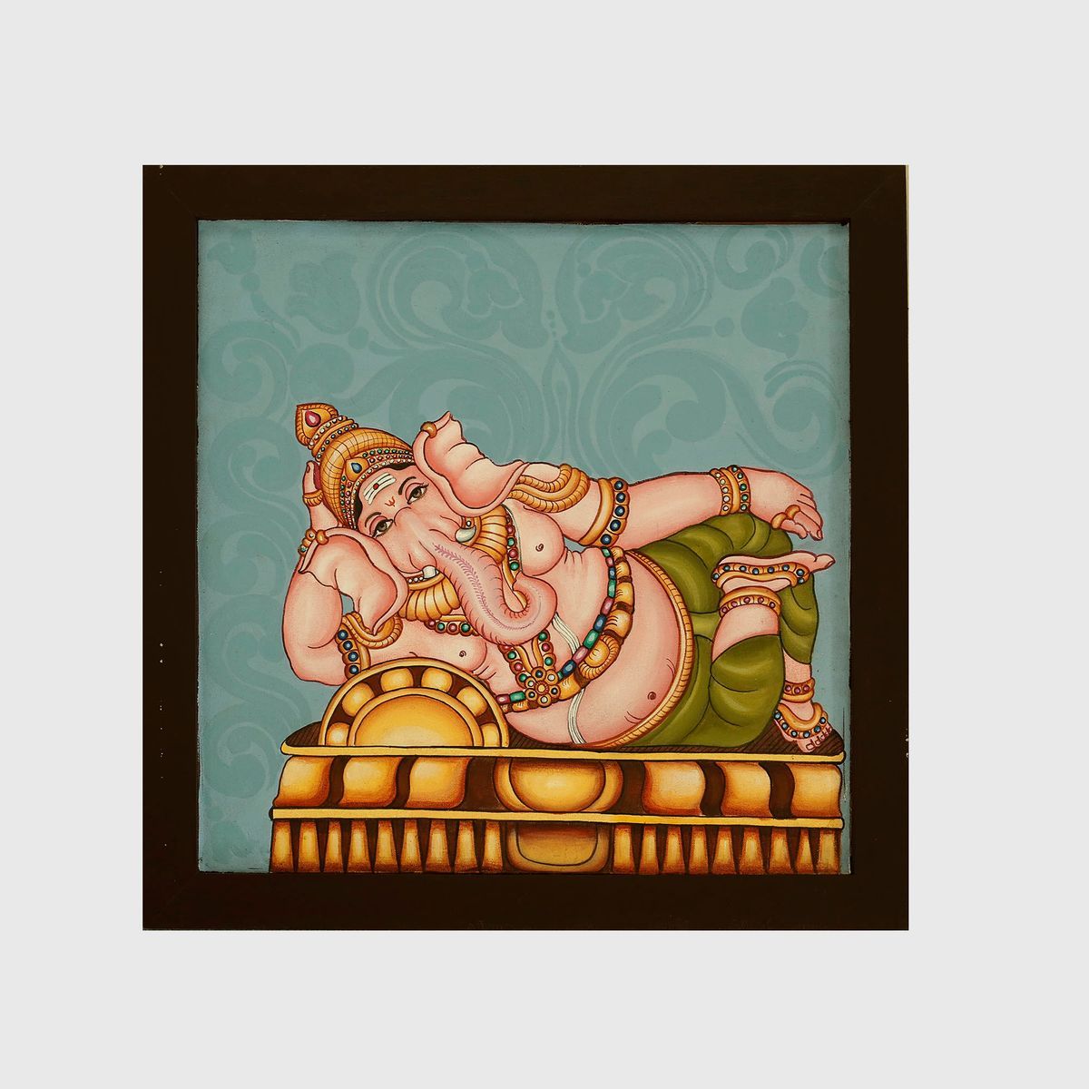 GANESHA SOUTH INDIAN TEMPLE ART PAINTING ON CANVAS