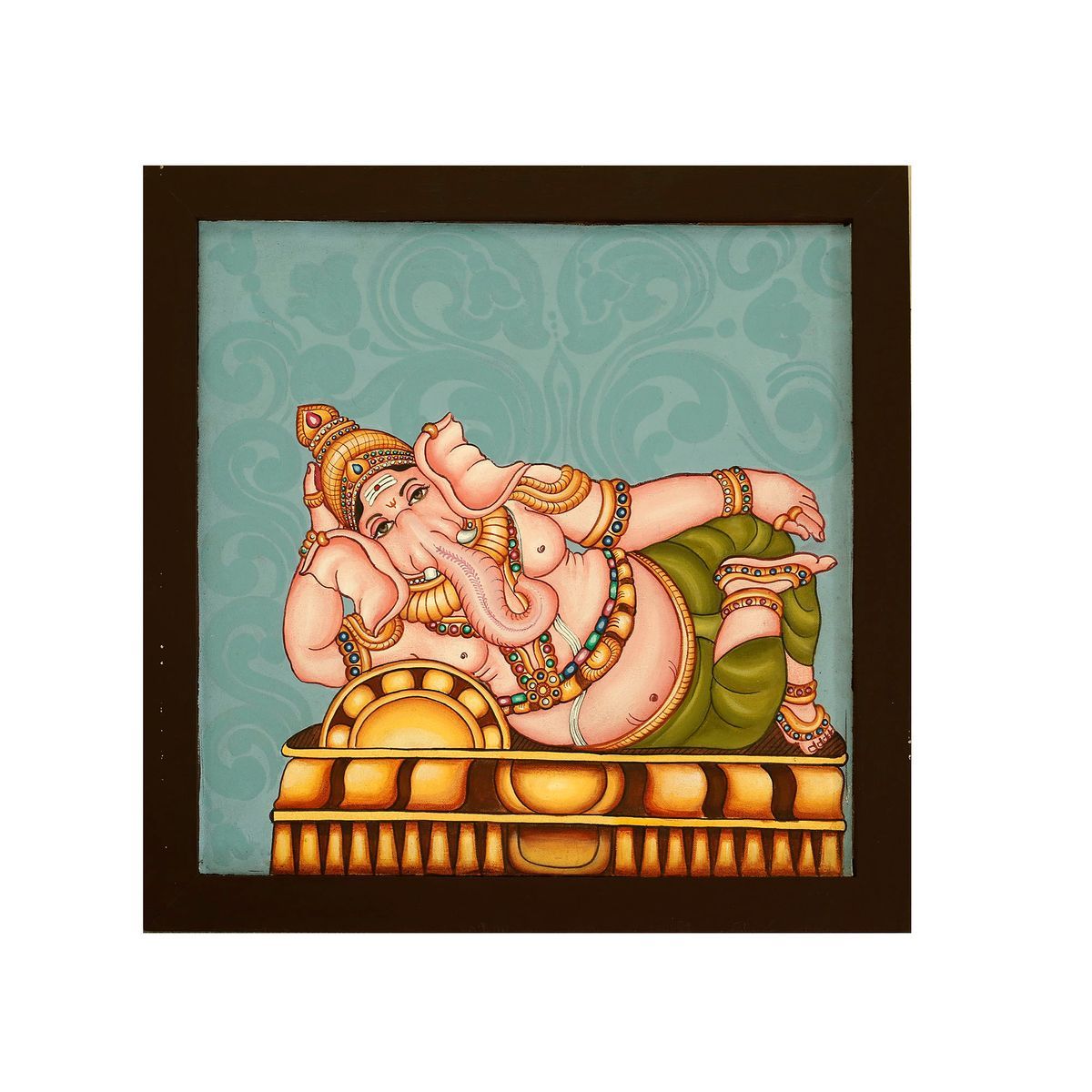 GANESHA SOUTH INDIAN TEMPLE ART PAINTING ON CANVAS
