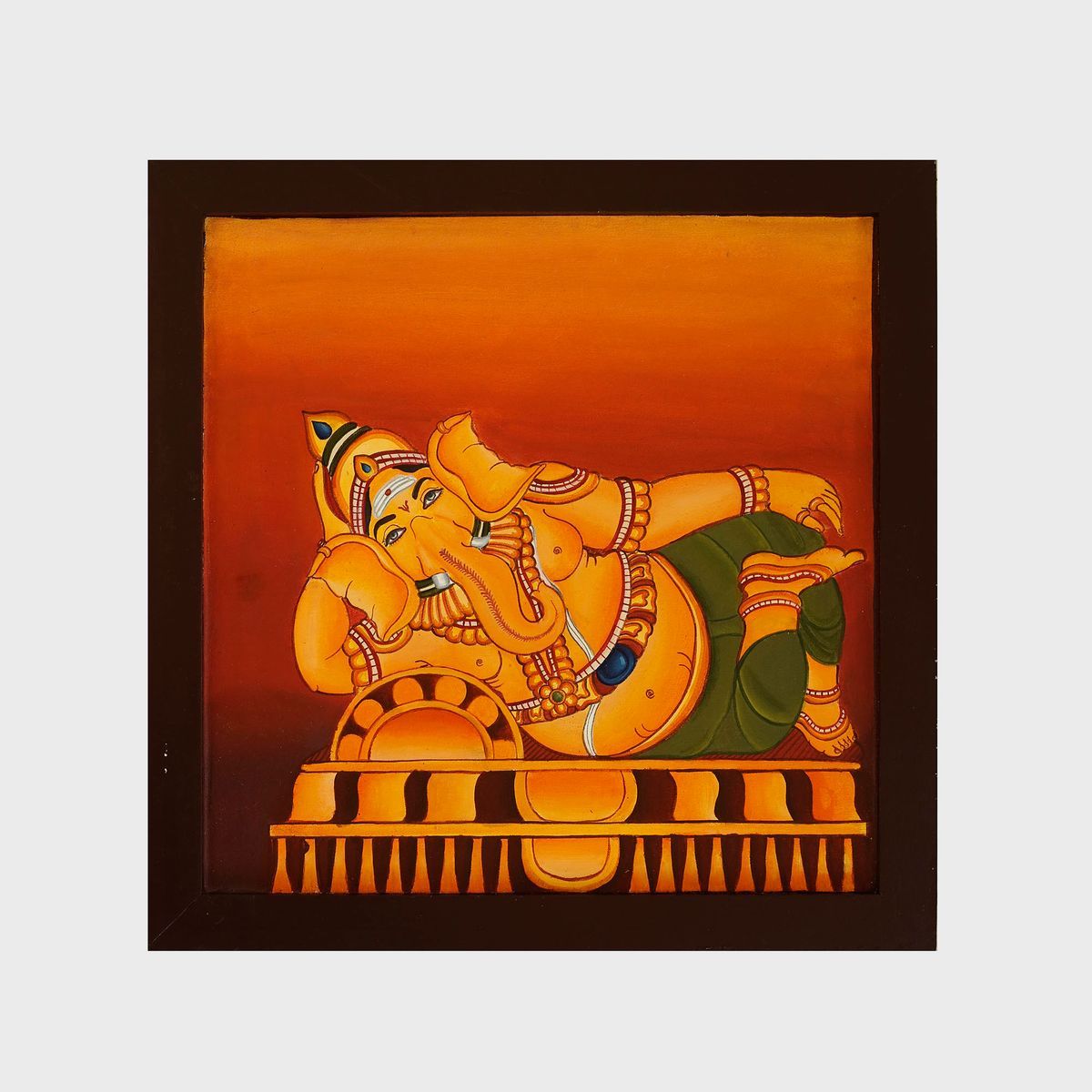 GANESHA SOUTH INDIAN TEMPLE ART PAINTING ON CANVAS