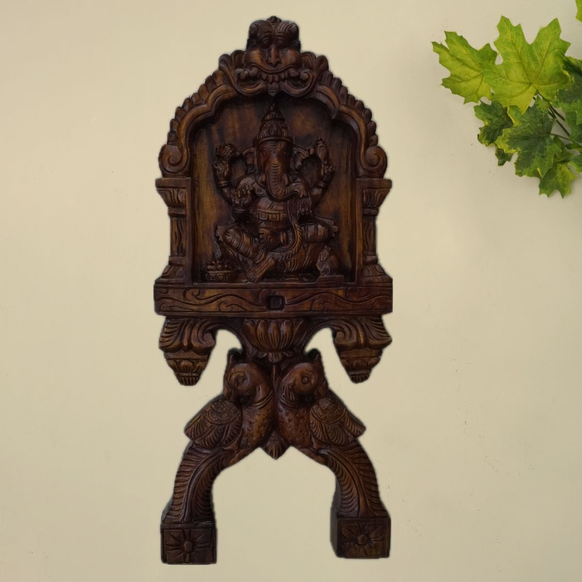 VAAGAI WOODEN GANESHA KAVADI WALL HANGING PANEL