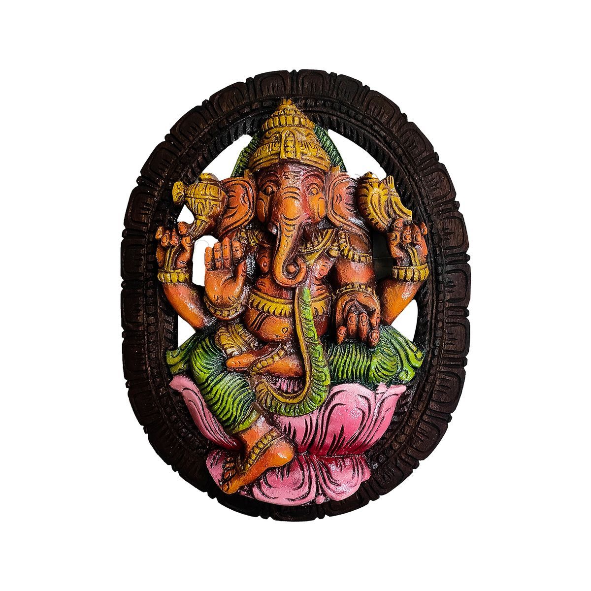 OVAL GANESHA VAAGAI WOODEN WALL HANGING PANEL