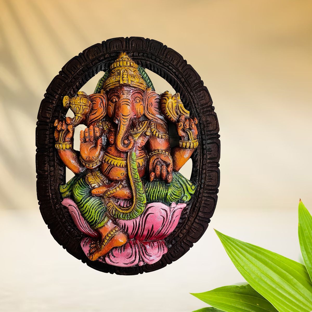 OVAL GANESHA VAAGAI WOODEN WALL HANGING PANEL