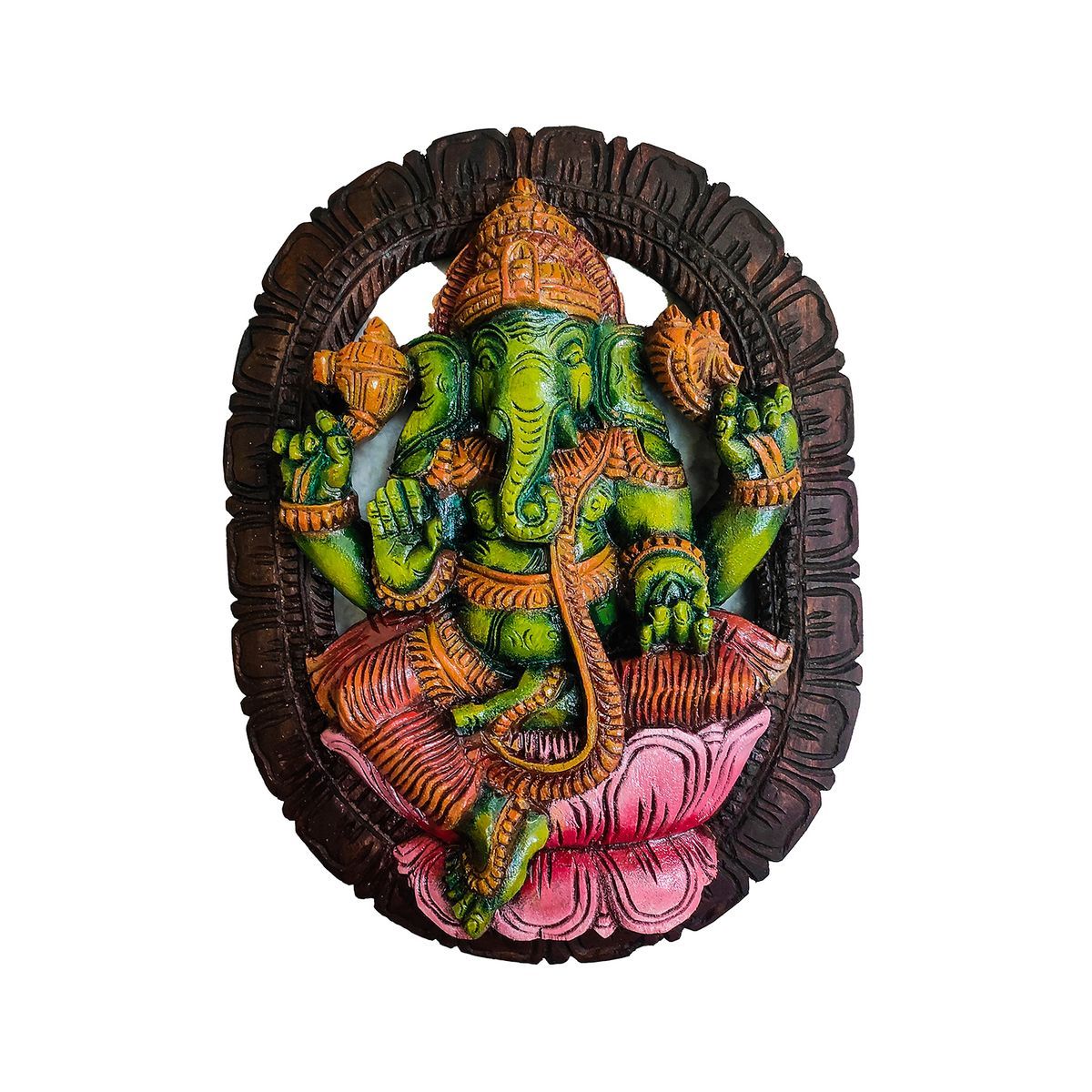 OVAL GANESHA VAAGAI WOODEN WALL HANGING PANEL