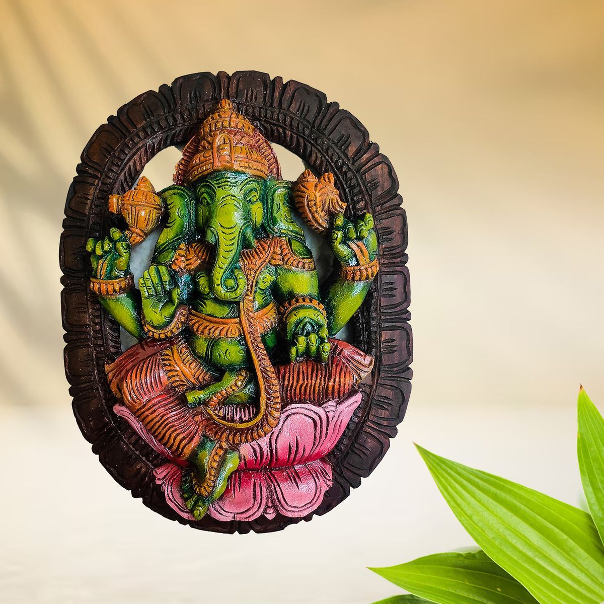 OVAL GANESHA VAAGAI WOODEN WALL HANGING PANEL