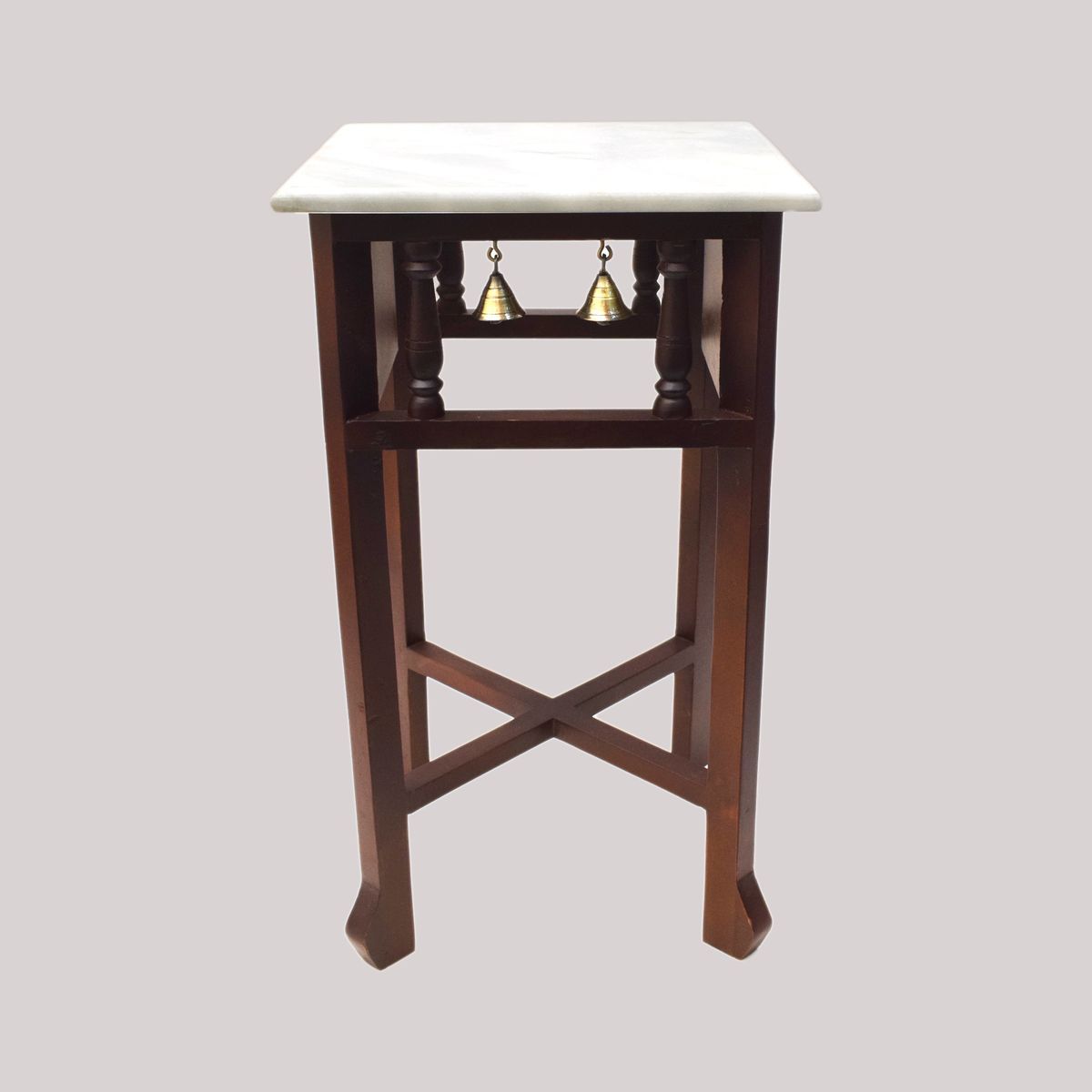 WHITE MARBLE TOPPED WOODEN STOOL WITH TANJORE PAINTING SMALL