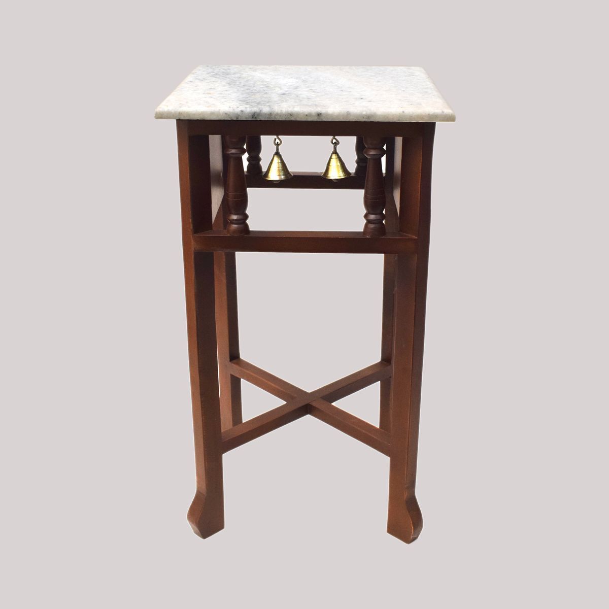 WHITE MARBLE TOPPED WOODEN STOOL WITH TANJORE PANITING SMALL
