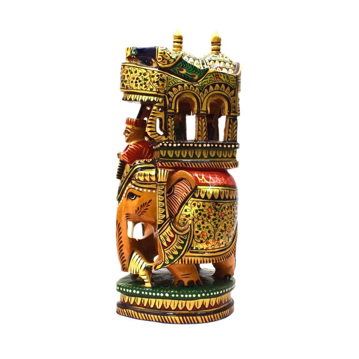 WHITE WOOD HAND PAINTED ROUND AMBARI ELEPHANT