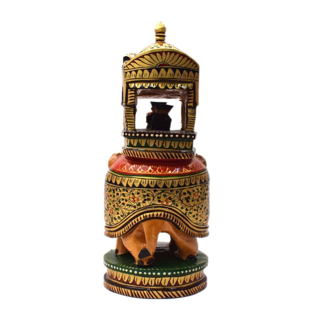 WHITE WOOD HAND PAINTED ROUND AMBARI ELEPHANT