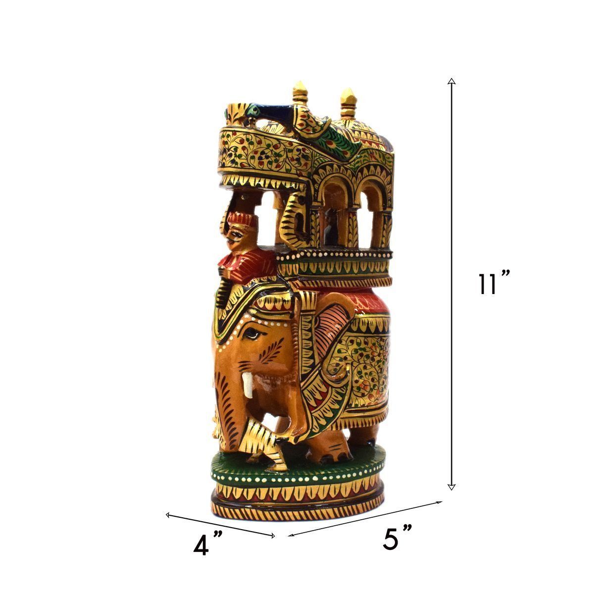 WHITE WOOD HAND PAINTED ROUND AMBARI ELEPHANT