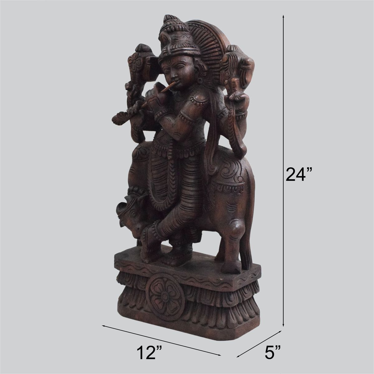VAAGAI WOOD COW KRISHNA STATUE