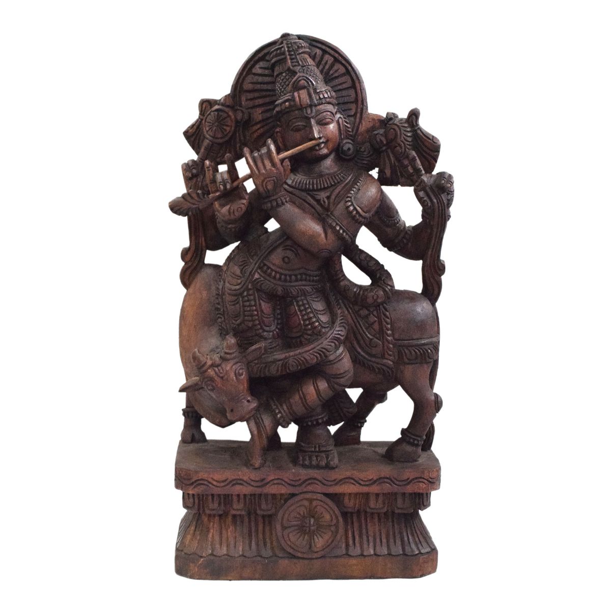 VAAGAI WOOD COW KRISHNA STATUE