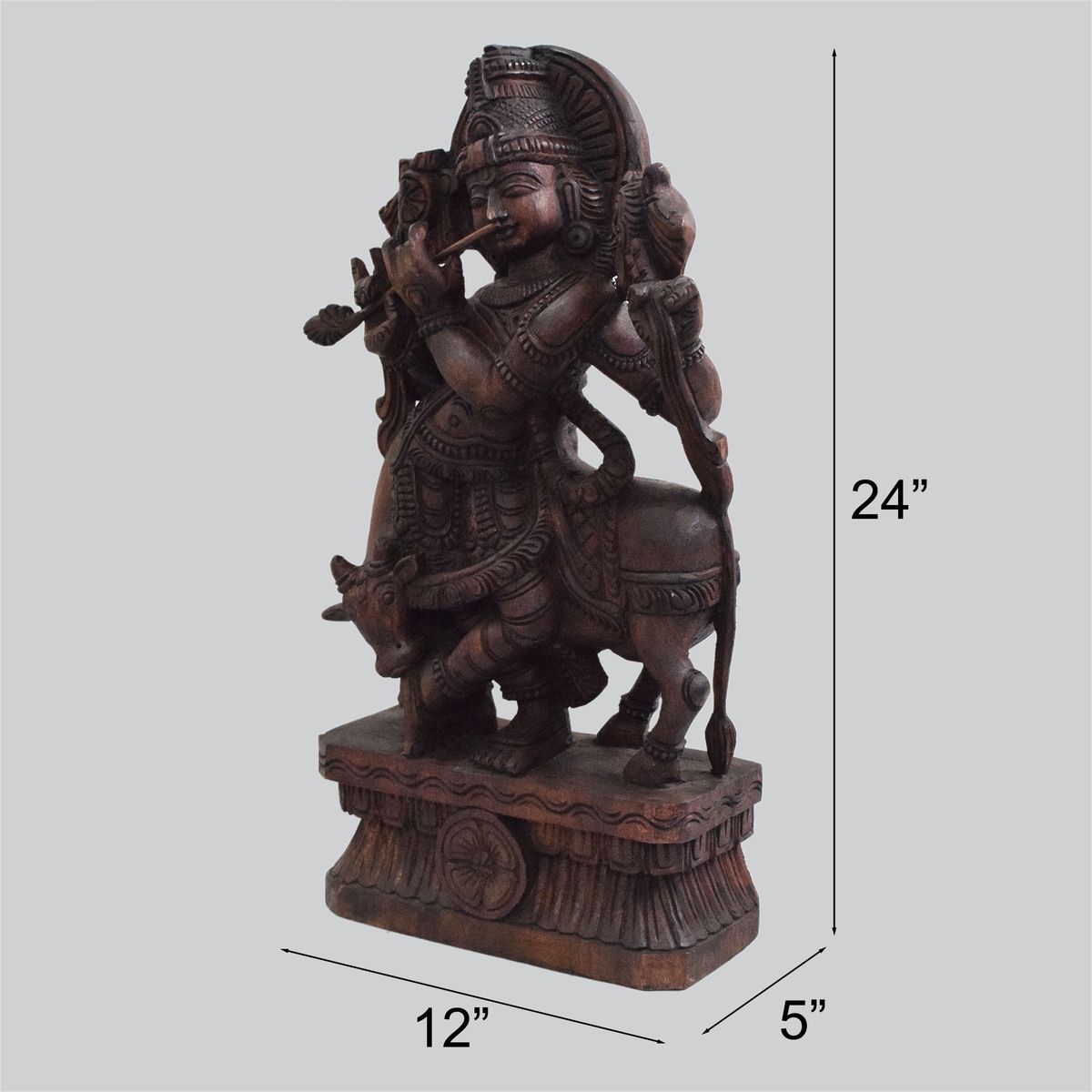 VAAGAI WOOD COW KRISHNA STATUE