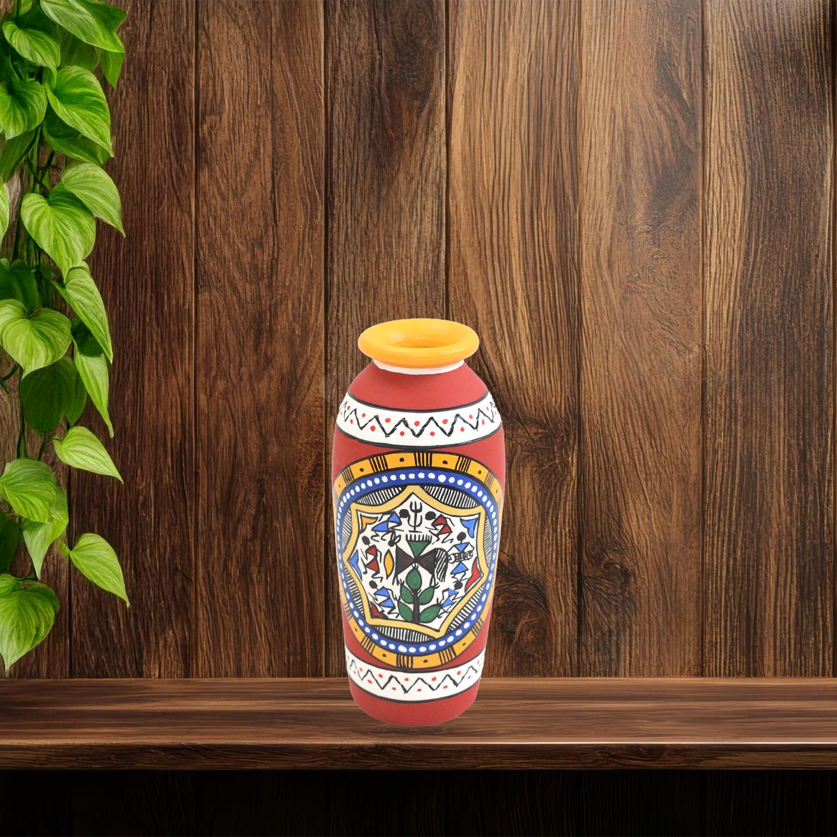 TERRACOTTA WARLI HAND PAINTED FLOWER VASE POT