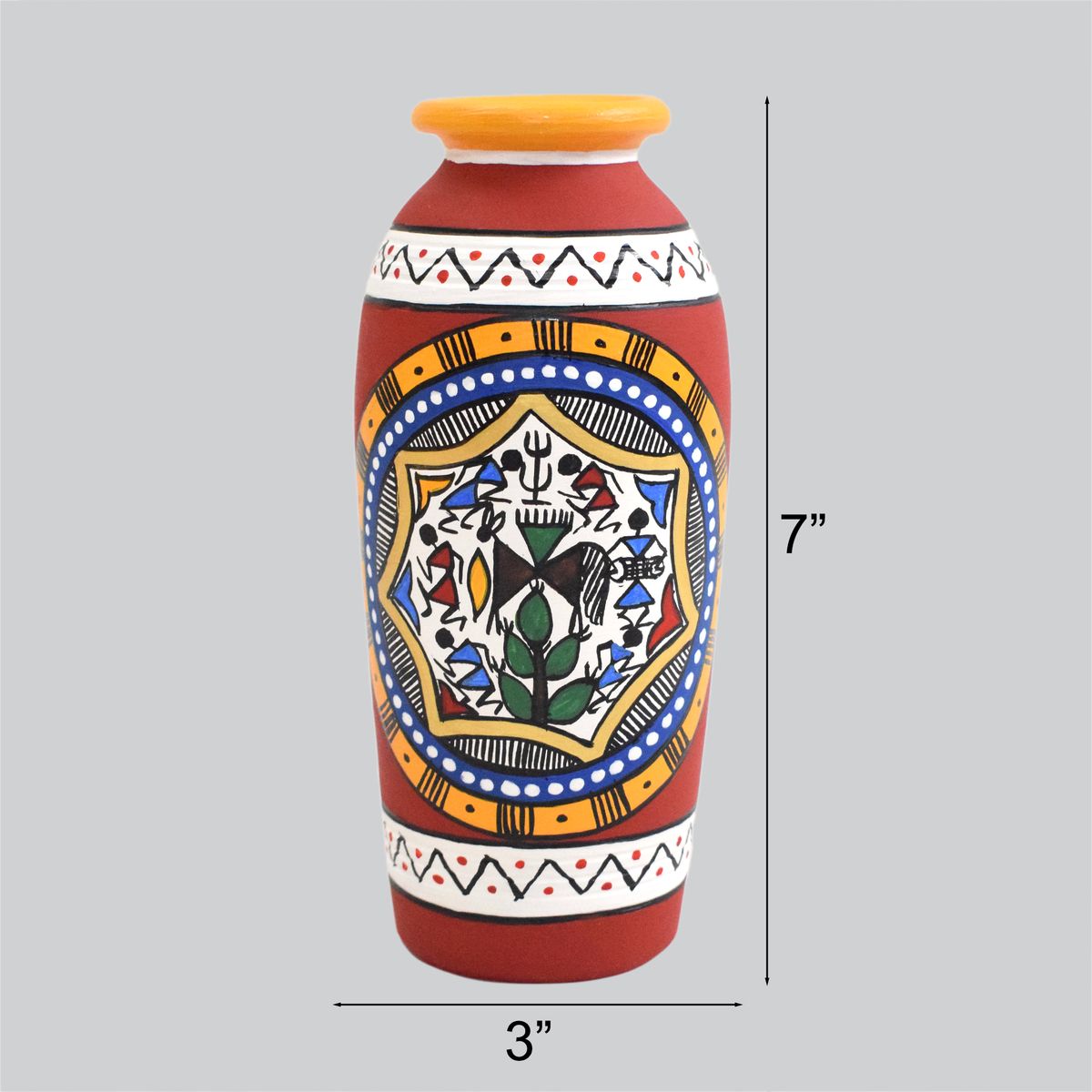 TERRACOTTA WARLI HAND PAINTED FLOWER VASE POT