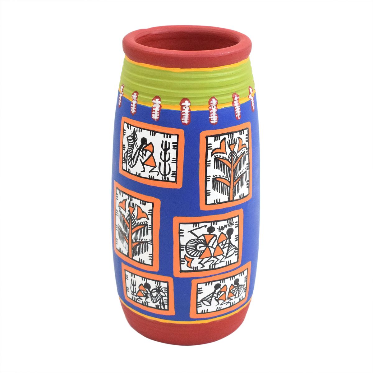 TERRACOTTA WARLI HAND PAINTED FLOWER VASE POT