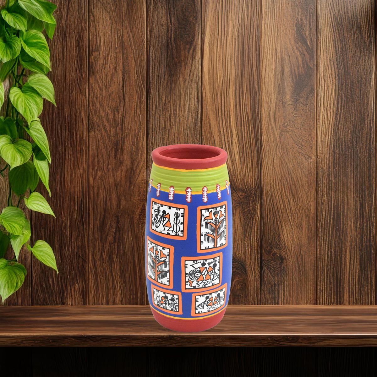 TERRACOTTA WARLI HAND PAINTED FLOWER VASE POT