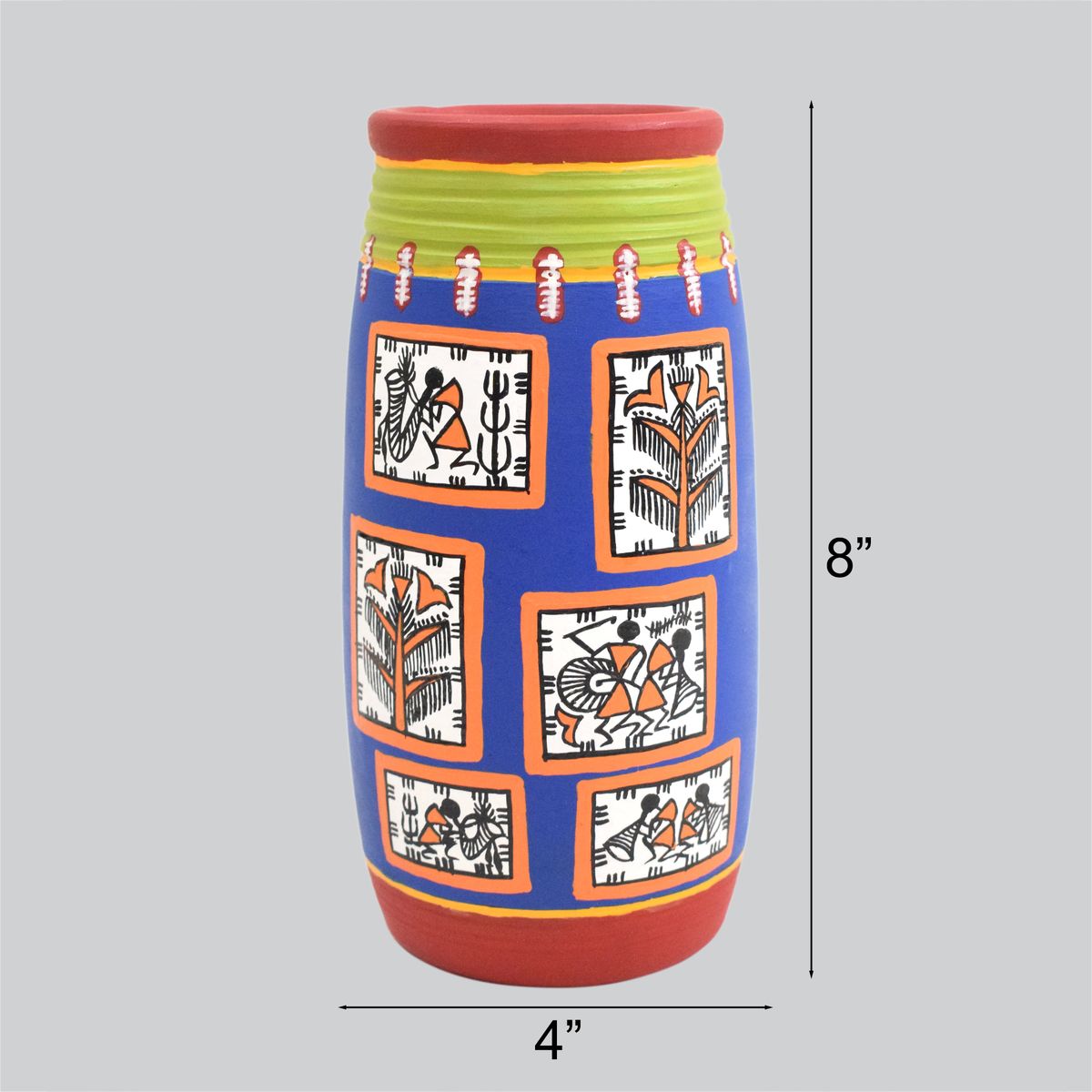 TERRACOTTA WARLI HAND PAINTED FLOWER VASE POT