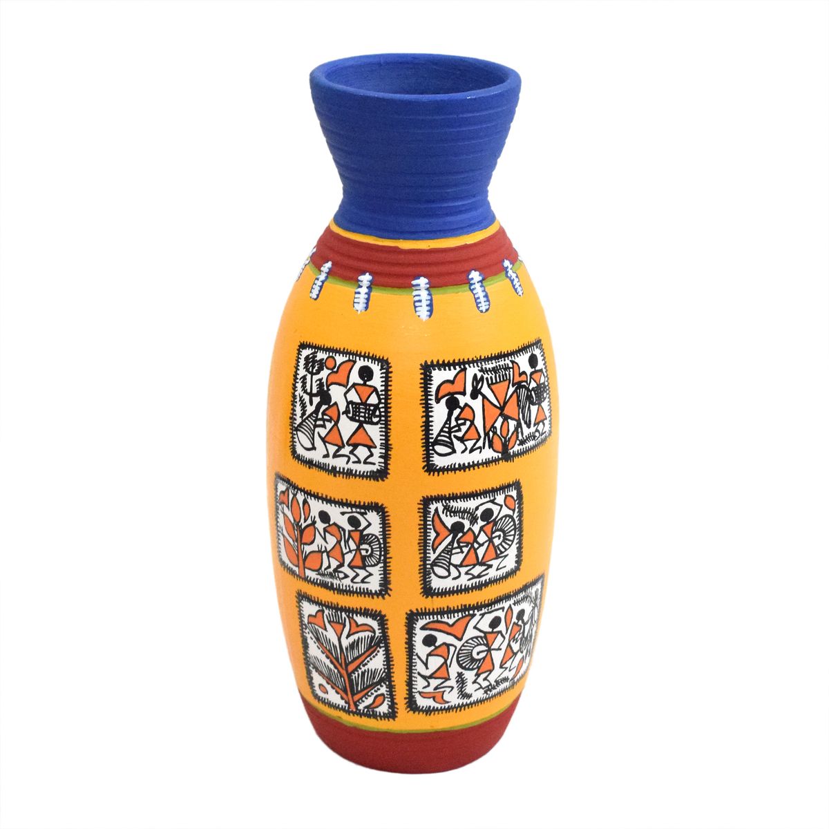TERRACOTTA WARLI HAND PAINTED FLOWER VASE POT