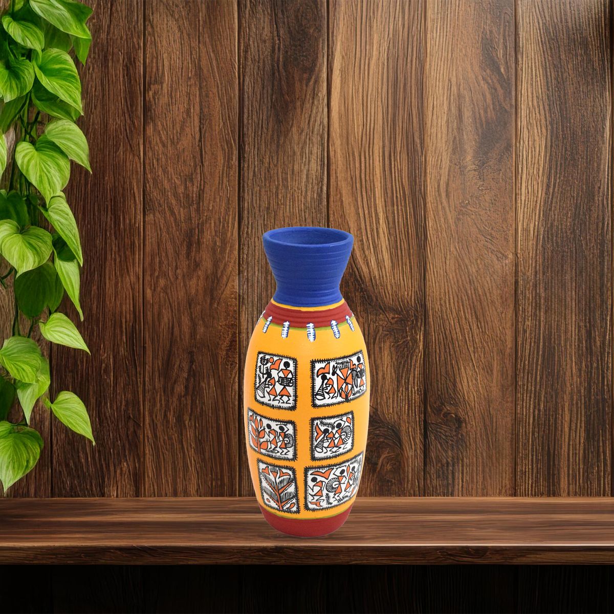 TERRACOTTA WARLI HAND PAINTED FLOWER VASE POT