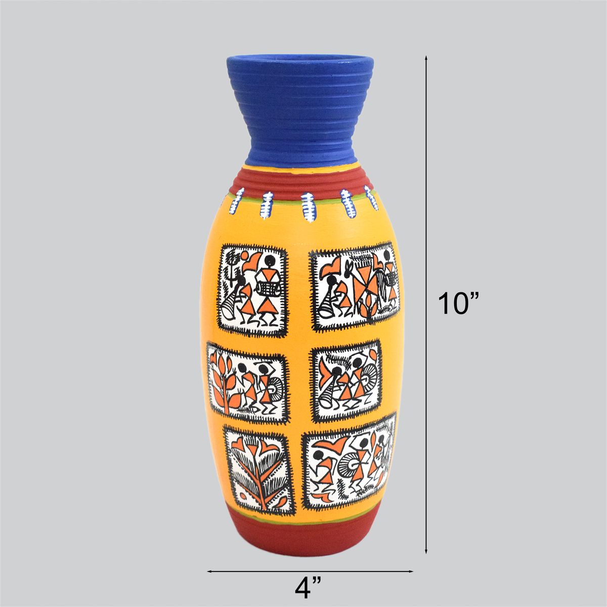 TERRACOTTA WARLI HAND PAINTED FLOWER VASE POT