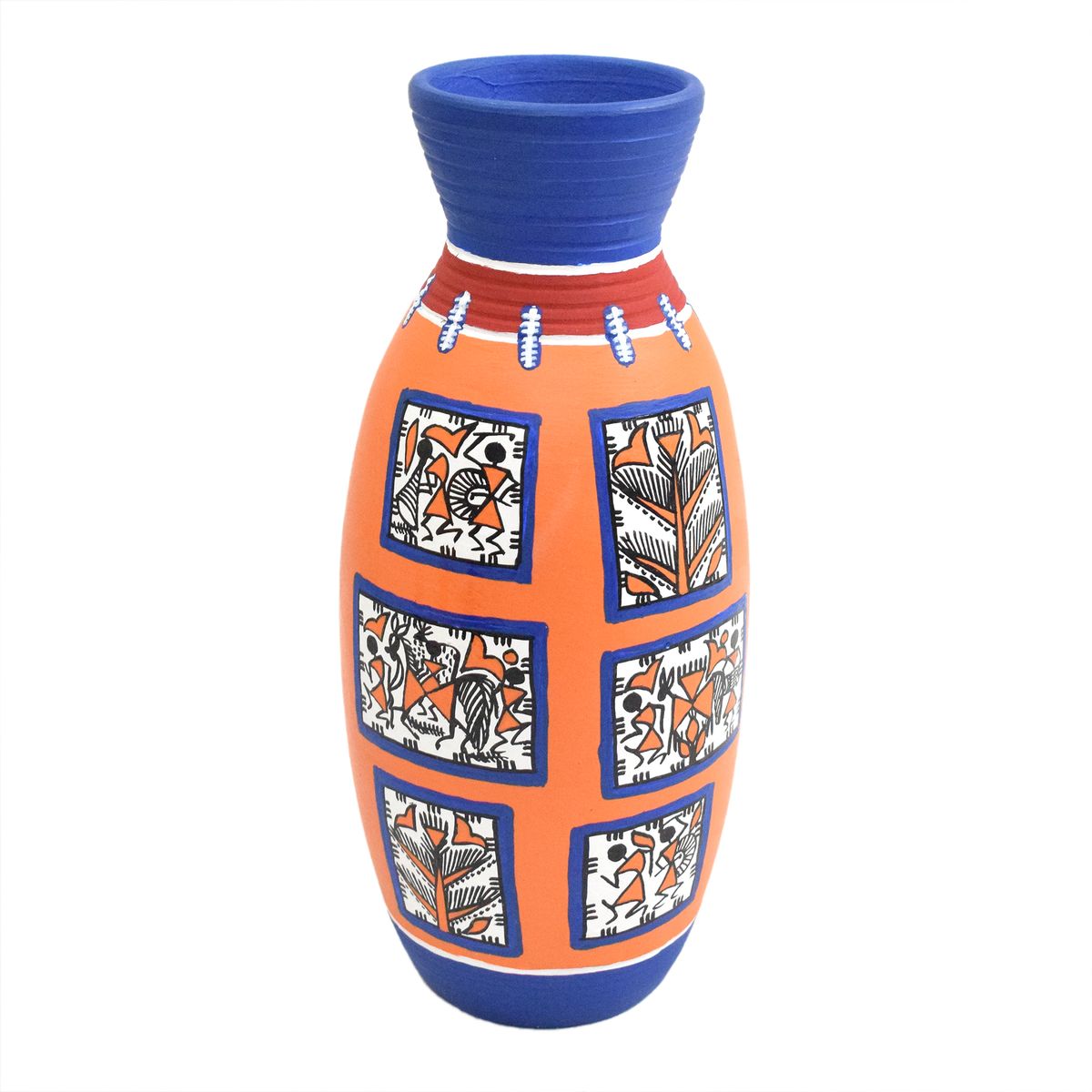 TERRACOTTA WARLI HAND PAINTED FLOWER VASE POT