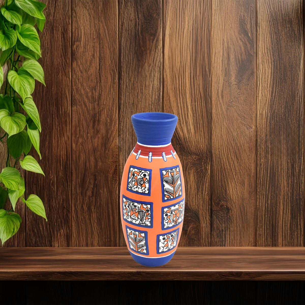 TERRACOTTA WARLI HAND PAINTED FLOWER VASE POT