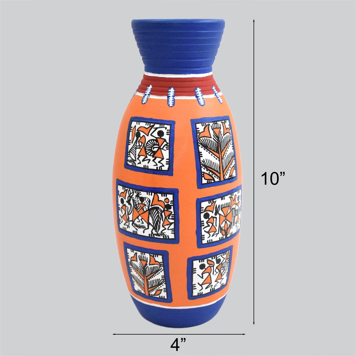 TERRACOTTA WARLI HAND PAINTED FLOWER VASE POT