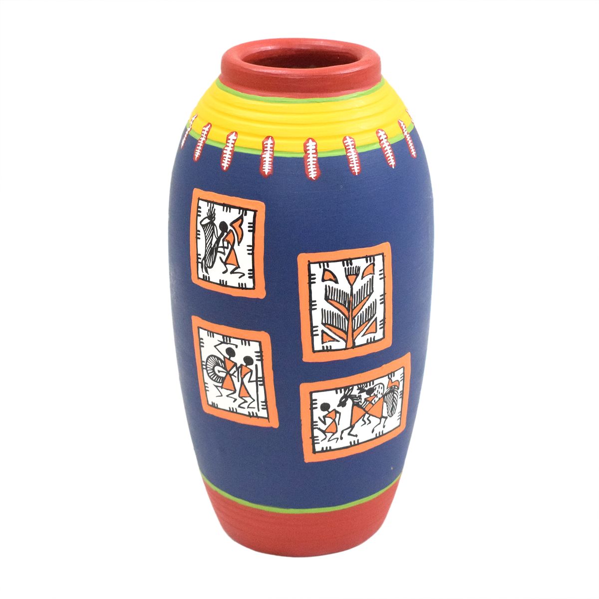 TERRACOTTA WARLI HAND PAINTED FLOWER VASE POT
