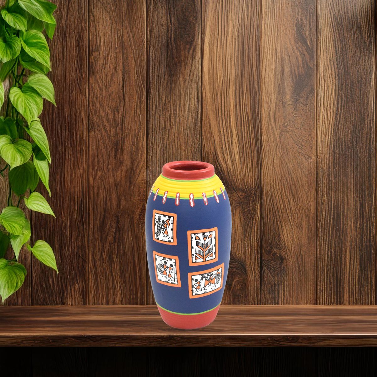 TERRACOTTA WARLI HAND PAINTED FLOWER VASE POT