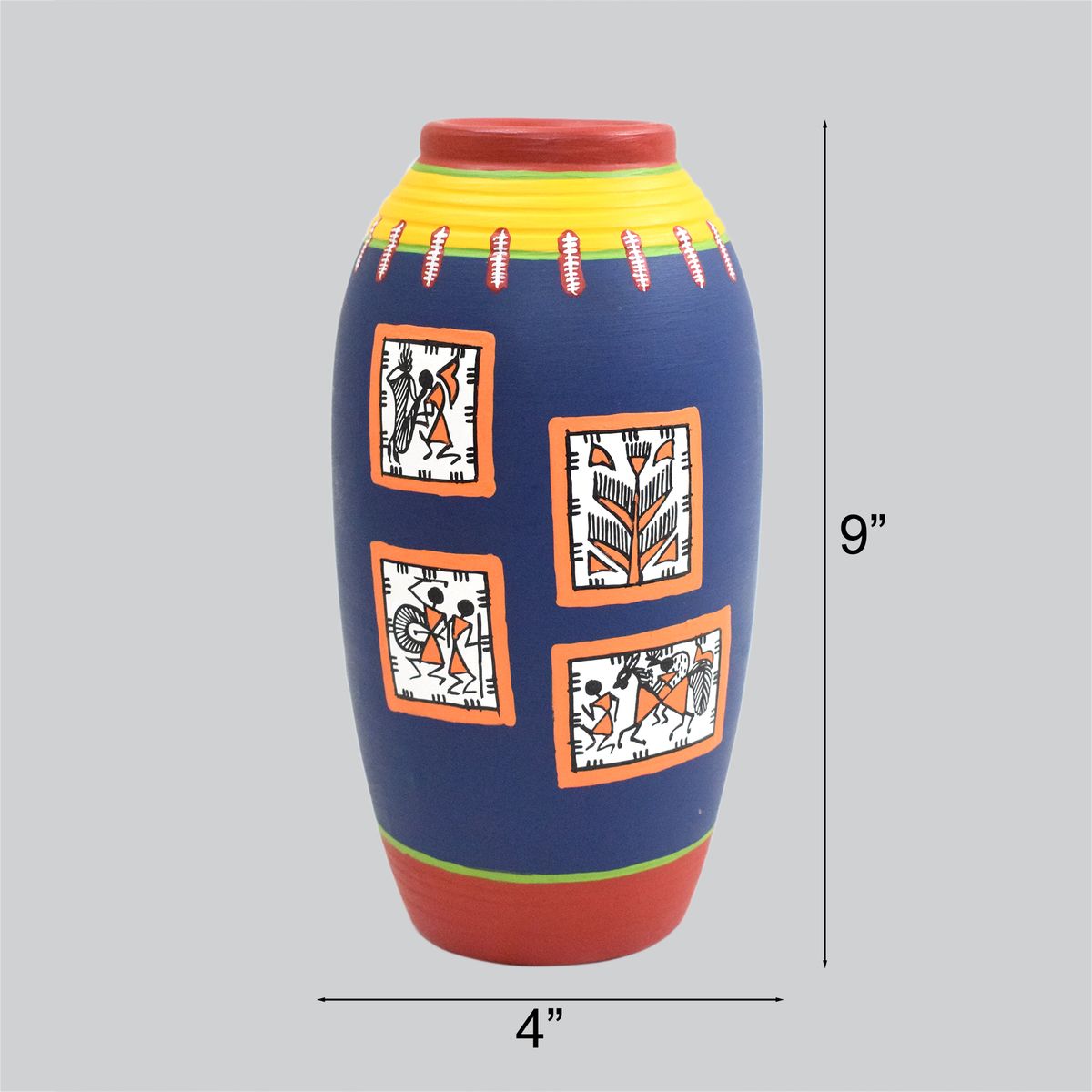 TERRACOTTA WARLI HAND PAINTED FLOWER VASE POT
