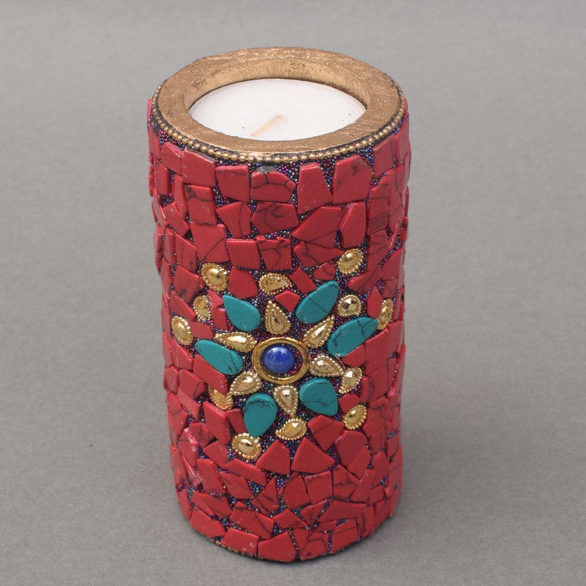 WOODEN CANDLE HOLDER CANDLE STAND WITH NEPALI STON