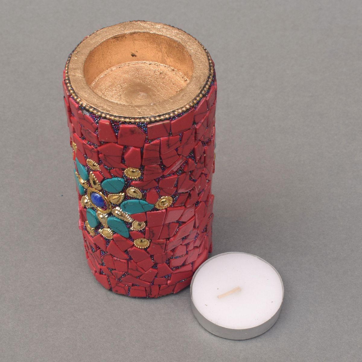 WOODEN CANDLE HOLDER CANDLE STAND WITH NEPALI STON