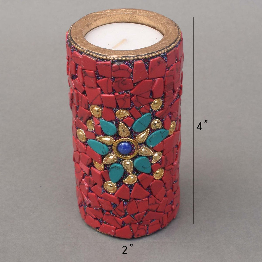 WOODEN CANDLE HOLDER CANDLE STAND WITH NEPALI STON