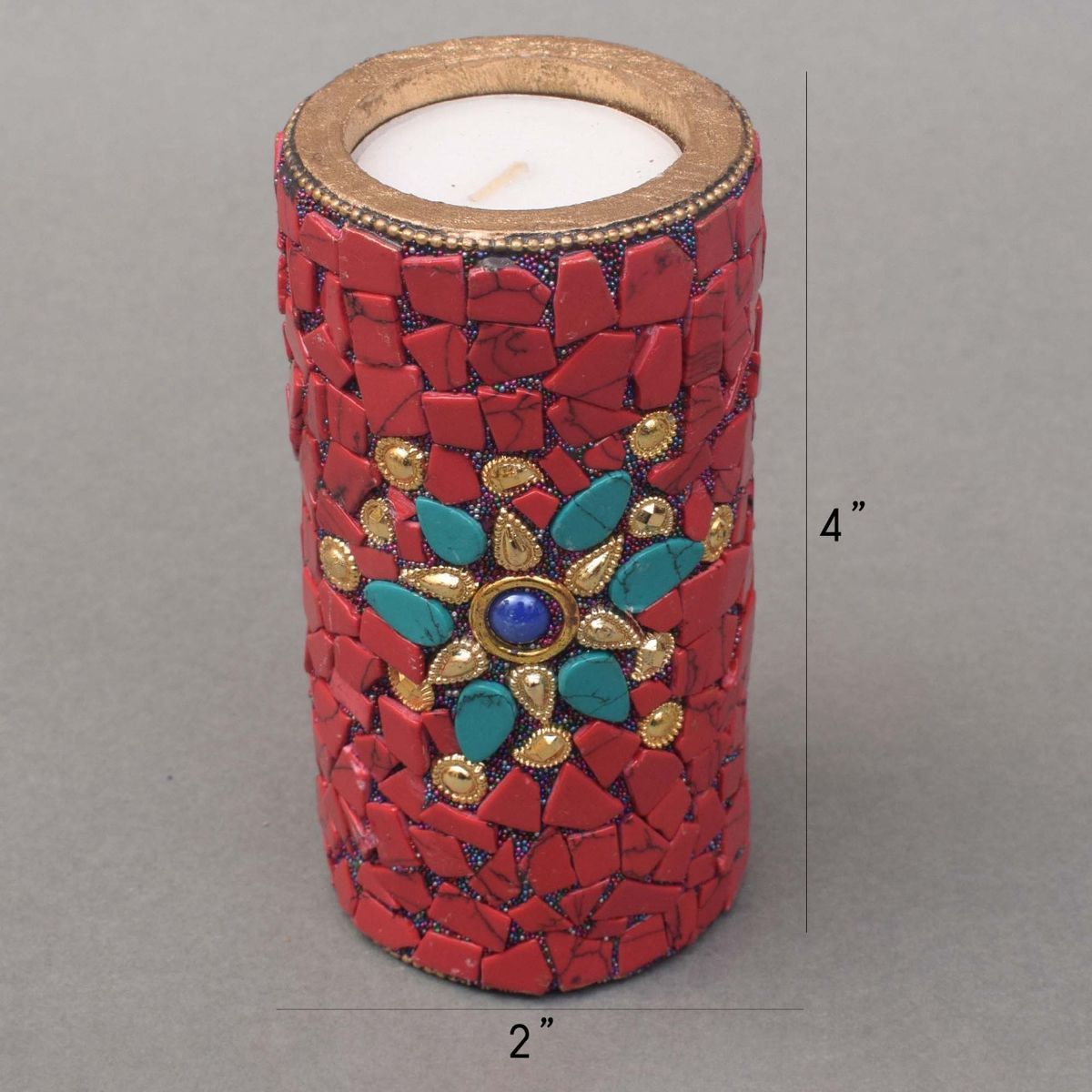 WOODEN CANDLE HOLDER CANDLE STAND WITH NEPALI STON