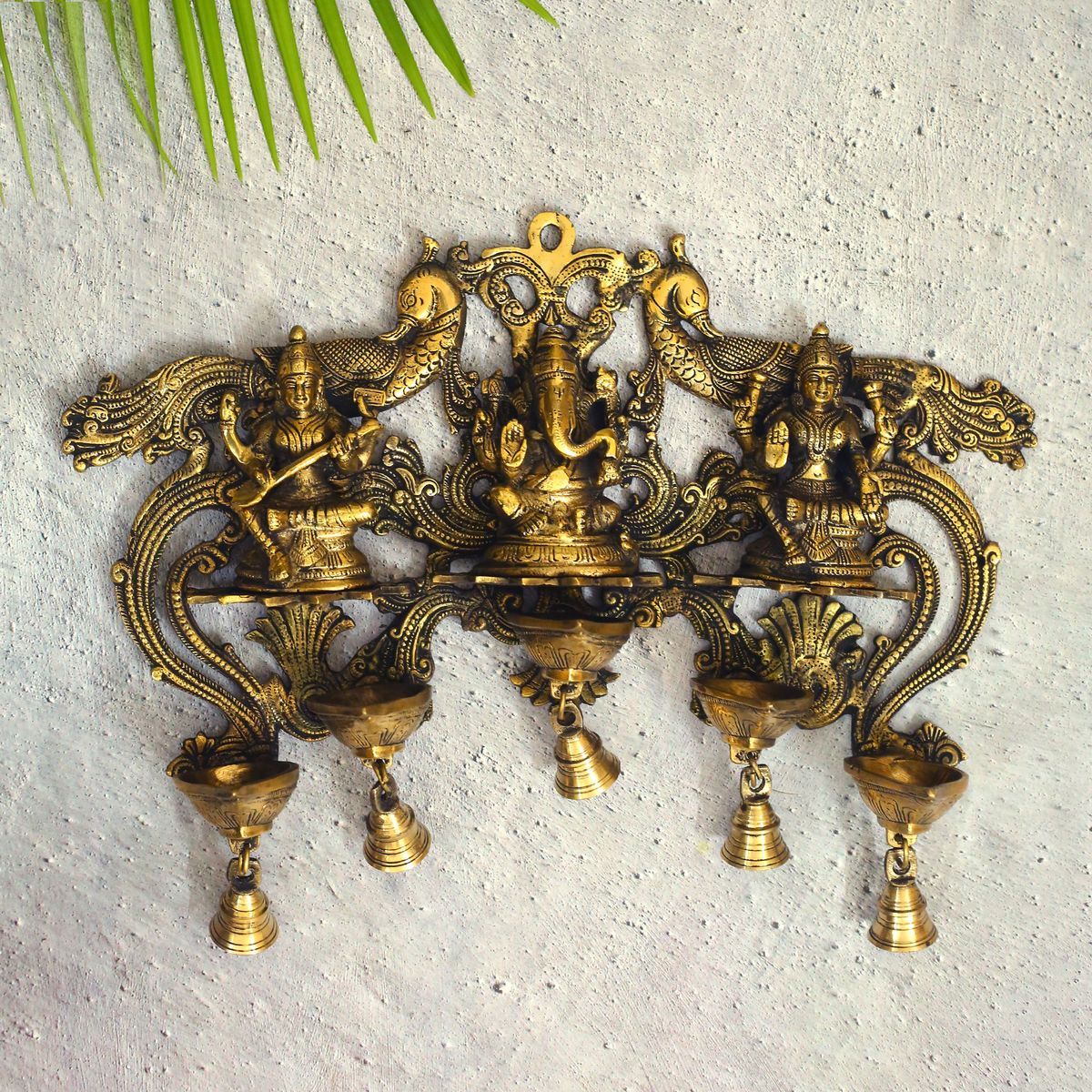 BRASS LAKSHMI GANESHA SARASWATHI WITH DIYA