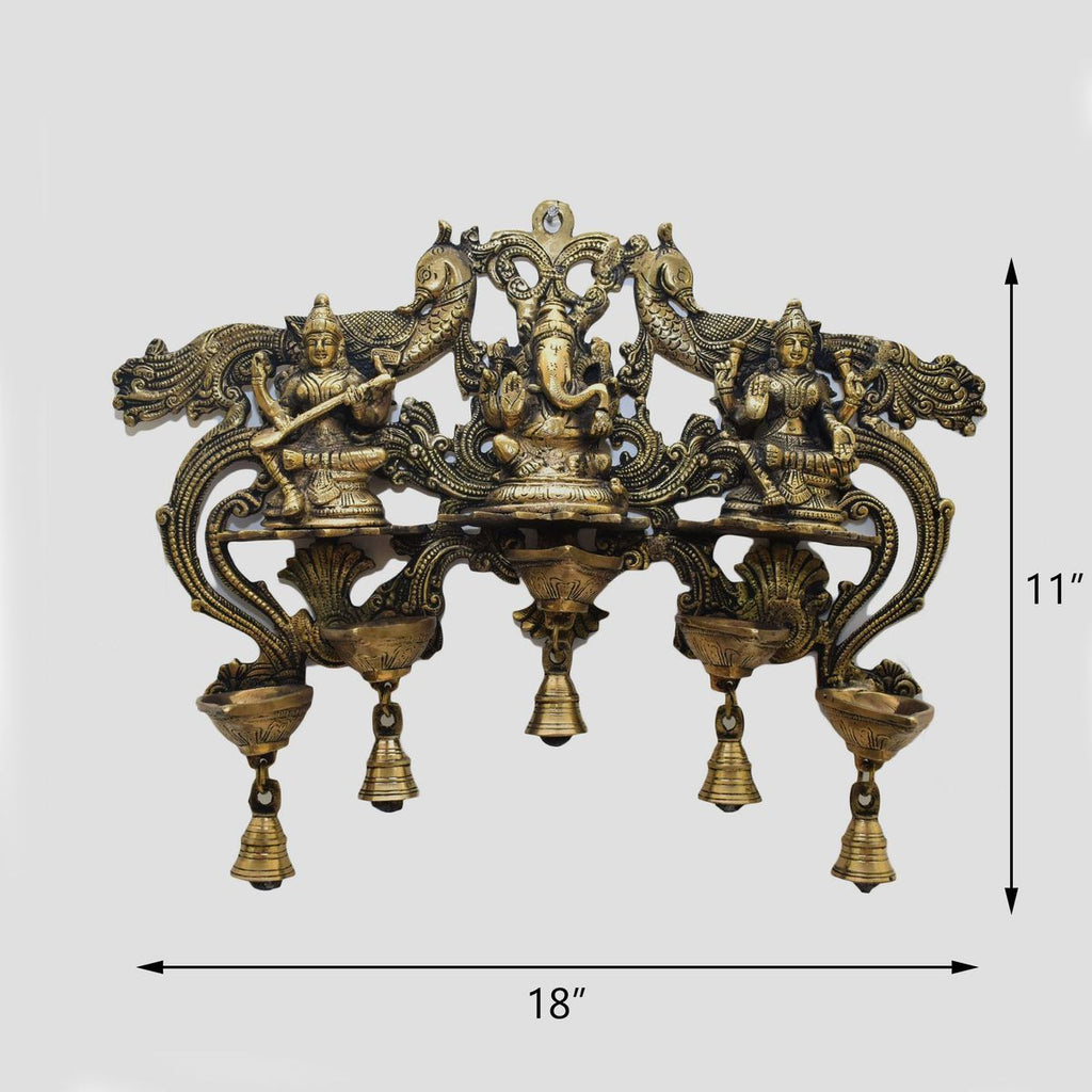 BRASS LAKSHMI GANESHA SARASWATHI WITH DIYA
